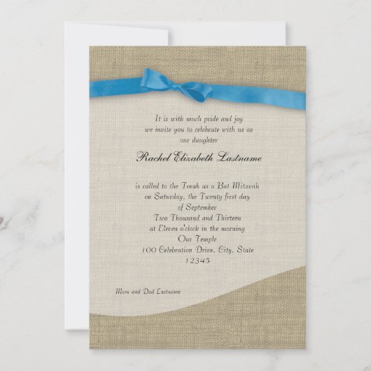 Invitation et Bat mitzvah Burlap (Devant)