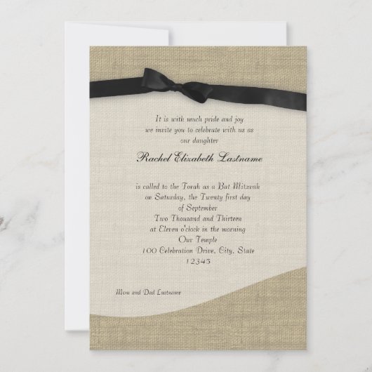 Invitation et Bat mitzvah Burlap (Devant)