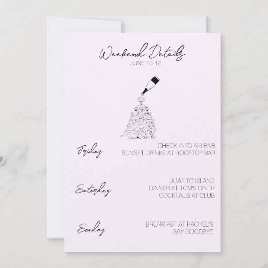 Invitation et détails pour l'enterrement de vie de (Dos)