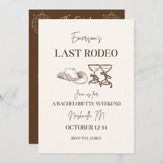Invitation et Itinéraire du dernier Rodeo Bachelor (Devant / Derrière)