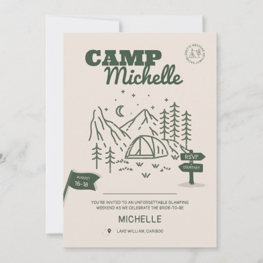 Invitation et itinéraire pour un camp de bachelore (Devant)