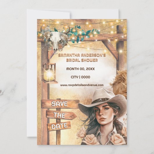 Invitation Étanche de cowgirl occidentale lumière nuptiale (Devant)
