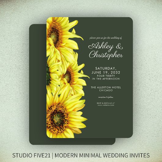 Invitation Etanchéité Tournesol Moss Mariage vert
