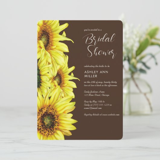 Invitation Etanchéité Tournesol Wedding shower Brown (Debout devant)