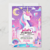 Invitation Étape girly mignonne rose violet licorne 1er anniv (Devant)