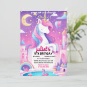 Invitation Étape girly mignonne rose violet licorne 1er anniv (Debout devant)