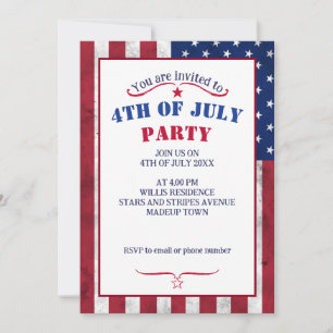 Invitation États-Unis drapeau rouge vintage bleu 4 juillet