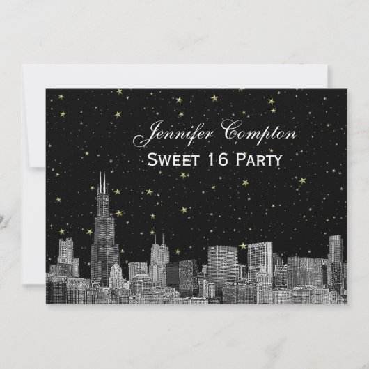 Invitation Etch de Chicago Skyline Etch Starry do-it-yourself (Devant)