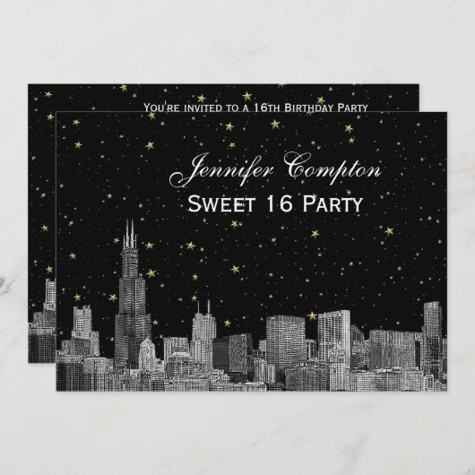 Invitation Etch de Chicago Skyline Etch Starry do-it-yourself (Devant / Derrière)