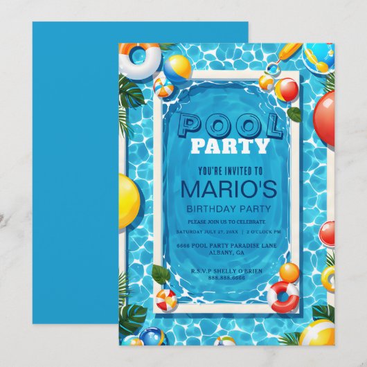 Invitation Eté Anniversaire Bassh, Baignade Personnalisable (Devant / Derrière)