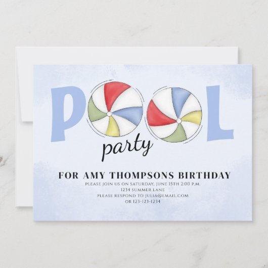 Invitation Été Anniversaire Piscine Party Beach Balls (Devant)