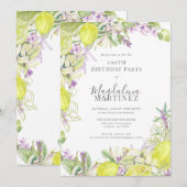 Invitation Été Aquarelle Lavande Lemons 100e anniversaire (Devant / Derrière)