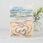 Invitation été aquarelle plage océan bleu mariage (Debout devant)