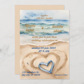 Invitation été aquarelle plage océan bleu mariage (Devant / Derrière)