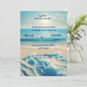 Invitation été aquarelle plage océan bleu mariage