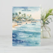 Invitation été aquarelle plage océan bleu mariage (Debout devant)