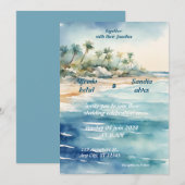 Invitation été aquarelle plage océan bleu mariage (Devant / Derrière)