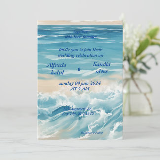 Invitation été aquarelle plage océan bleu mariage