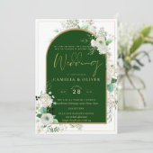 Invitation Été Blanc Roses Emerald Green Arch Mariage (Debout devant)