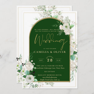 Invitation Été Blanc Roses Emerald Green Arch Mariage