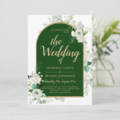 Invitation Été Blanc Roses Emerald Green Arch Mariage (Debout devant)