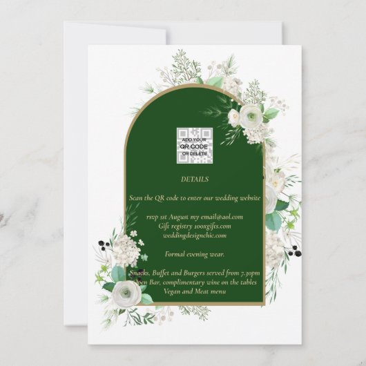 Invitation Été Blanc Roses Emerald Green Arch Mariage Inv (Dos)