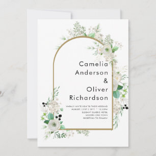 Invitation Été Blanc Roses Emeraude Mariage