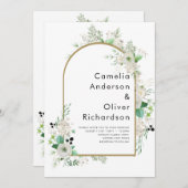 Invitation Été Blanc Roses Emeraude Mariage (Devant / Derrière)