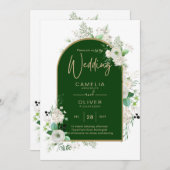 Invitation Été Blanc Roses Emeraude Mariage (Devant / Derrière)