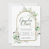 Invitation Été Blanc Roses Emeraude Mariage (Devant)