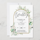 Invitation Été Blanc Roses Émeraude Sage Verdure MARIAGE (Devant)