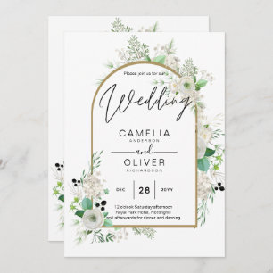 Invitation Été Blanc Roses Émeraude Sage Verdure MARIAGE