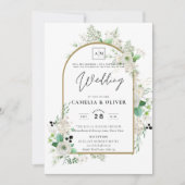 Invitation Été Blanc Roses Émeraude Sage Verdure MARIAGE (Devant)