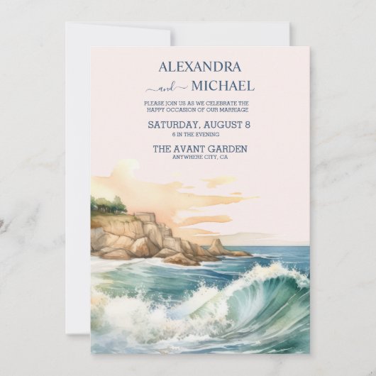 Invitation Été Bleu Océan Vagues Plage tropicale Mariage (Devant)