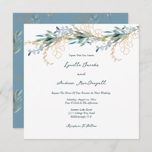 Invitation Eté Bleu Vert Aquarelle Mariage Floral