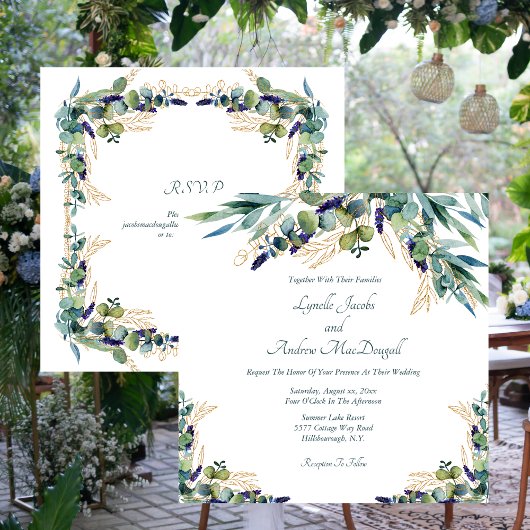Invitation Eté Bleu Vert Aquarelle Mariage Floral