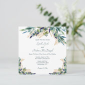 Invitation Eté Bleu Vert Aquarelle Mariage Floral (Debout devant)