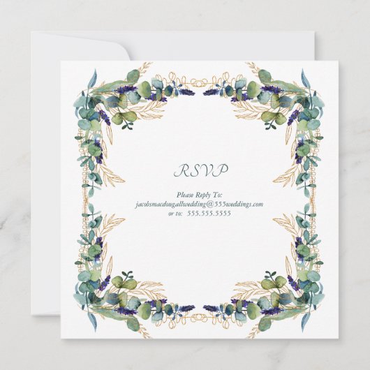 Invitation Eté Bleu Vert Aquarelle Mariage Floral (Dos)