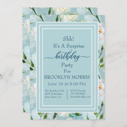 Invitation Été Blush Lacy Floroms Anniversaire (Devant / Derrière)