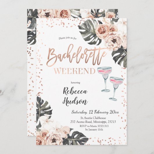 Invitation Été Boho Bachelorette Week-end Itinéraire (Devant / Derrière)