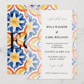 Invitation Été Bold Orange Marocain Carrelage Mariage (Devant / Derrière)