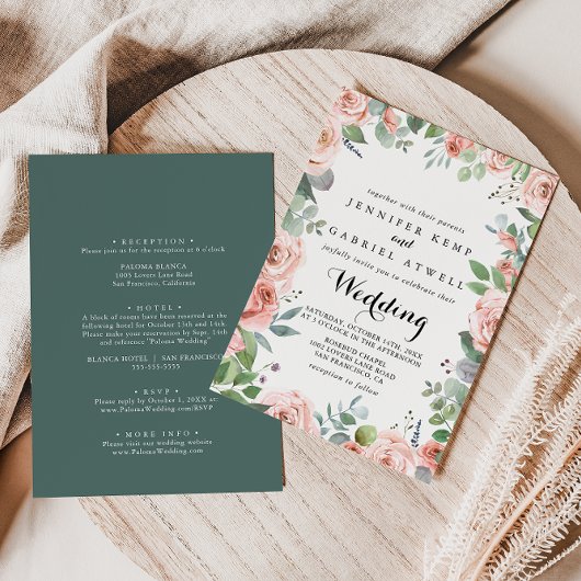 Invitation Été Breeze Floral avant et arrière Mariage