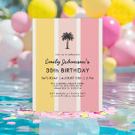 Invitation Été Cabana Stripes Côte 30e anniversaire<br><div class="desc">Une cabane colorée rayures motif dans les couleurs estivales de jaune et de rose rendent cette invitation de 30e anniversaire pop avec le style côtier. Un choix idéal pour les fêtes à la plage, au bord de la piscine ou sur le thème de l'été. Un simple croquis de palmier en...</div>