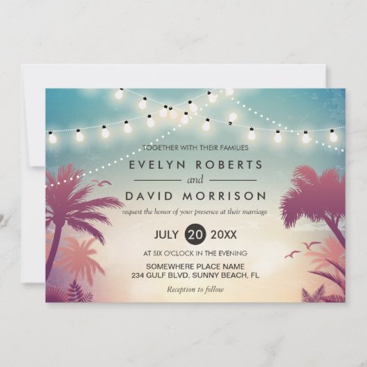 Invitation Été Chaîne Lights Palm Tree Mariage extérieur (Devant)