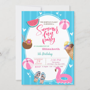 Invitation Été Crème glacée Piscine Jeux Anniversaire