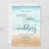 Invitation Été destination plage chic script mariage (Devant)