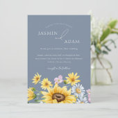 Invitation Été Dusty Blue Sunflowers Monogram Mariage (Debout devant)