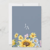 Invitation Été Dusty Blue Sunflowers Monogram Mariage (Dos)