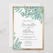 Invitation Été Eucalyptus floral aquarelle or mariage (Devant)