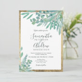 Invitation Été Eucalyptus floral aquarelle or mariage (Debout devant)